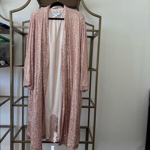 Anthropologie Rose Sequin Longline Duster